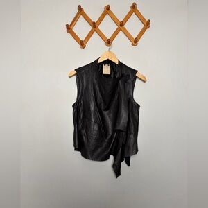 Grai Black Leather Vest Asymmetrical Minor Repair Needed Avant-Garde Style SZ M